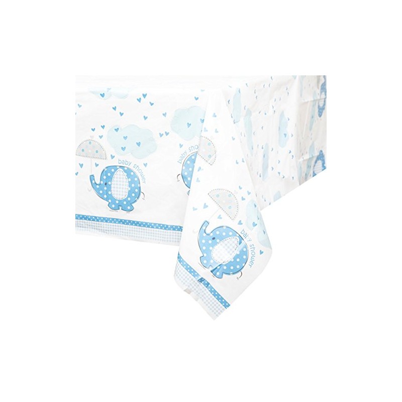 Blue Elephant Boy Baby Shower Plastic Tablecloth, 84" x 54"