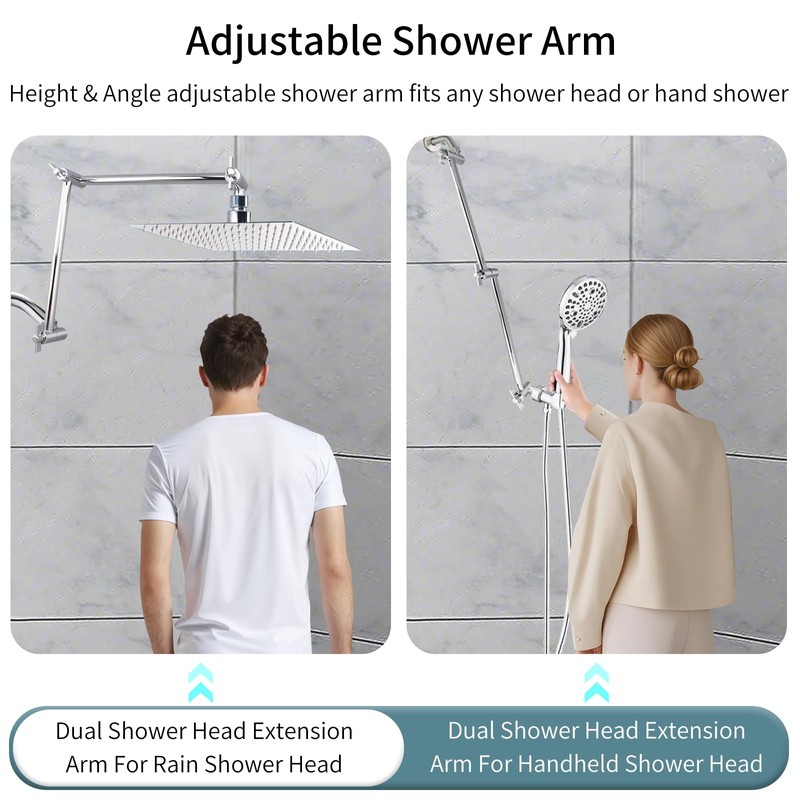 19 Inch Shower Head Extension Arm, Upgrade Flexible Height &