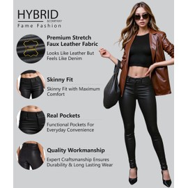 HyBrid & Company Womens Skinny Stretch Fashion Casual Faux Leather Pants P44799SK Black 13