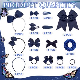Hotop 56 Pcs School Uniform Hair Bows Set Round Tail Bow Elastic Hair Band Hair Clip Rib Bow Double Hairball Scrunchie Solid Bow Head Band Barrettes for Little Teen Toddler Girls (Navy Blue)