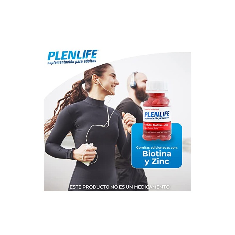 PLENLIFE Gomitas biotina y zinc sin azúcar sabor frutos rojos,