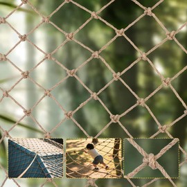 Jute Hemp Rope Net,Heavy Duty Natural Safety Rope Netting Balcony Stairs Fence Garden Playground Protection Net Indoor & Outdoor Decoration Rope Netting (6.5FT*9.8FT)