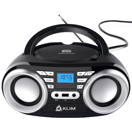 KLIM B3 Portable CD Player Boombox with FM Radio, Bluetooth, USB, AUX, and FM Radio Dual Speakers, EQ Sound Effects, 20 Preset Stations, Compact and Lightweight