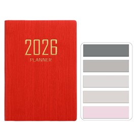 RuiChy Mini 2026 Pocket Diary, PU Texture Cover 128 Pages Daily Planner A7 Week to View Appointment Diary Agenda Weekly Planner Palm-sized Calendar Notebook with Morandi Sticky Tabs (Red)