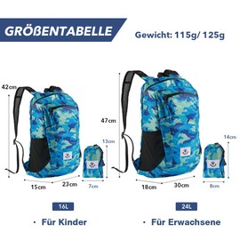 4Monster Foldable Backpack, Ultra Light Unisex Day Pack, Outdoor Waterproof Hiking Backpack for Camping, Hiking, Travel, Sports, Climbing, Cycling, blue