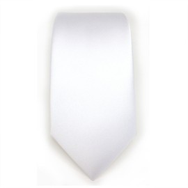 TigerTie Slim Satin Tie in Solid Colour in Various Colours - White Snow White