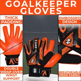 ZABZ Goalkeeper Gloves Non-slip Latex Material Soccer Goalie Football Goalkeeping Gloves Wrist Protection For Kids Youth and Adults (Orange, Size 4 - Suitable for 6-9 Years)