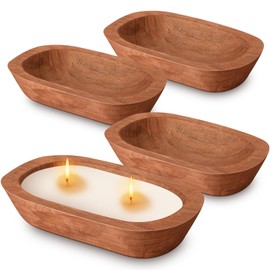 FoldTier 4 Pcs Wooden Dough Bowl 10'' X 6'' X 2'' Wood Decorative Rustic Wooden Bowls Table Centerpiece for Candle Making Key Living Room Home Dining Room Kitchen Decoration (Brown)