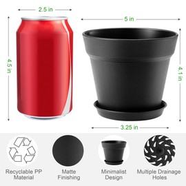 FHWTY - Paquete de 10 macetas de plástico con agujeros de drenaje y bandeja, macetas de interior de 5 pulgadas de espesor, macetas de jardín para flores, violeta africano, suculentas y todas las