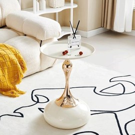 Elegant Modern Side Table - Featuring a Unique Hourglass Design, Ideal for use in Living Rooms, cafes, Dining Rooms, bedrooms, and Outdoors - a Fashionable Decoration (1, Off White)