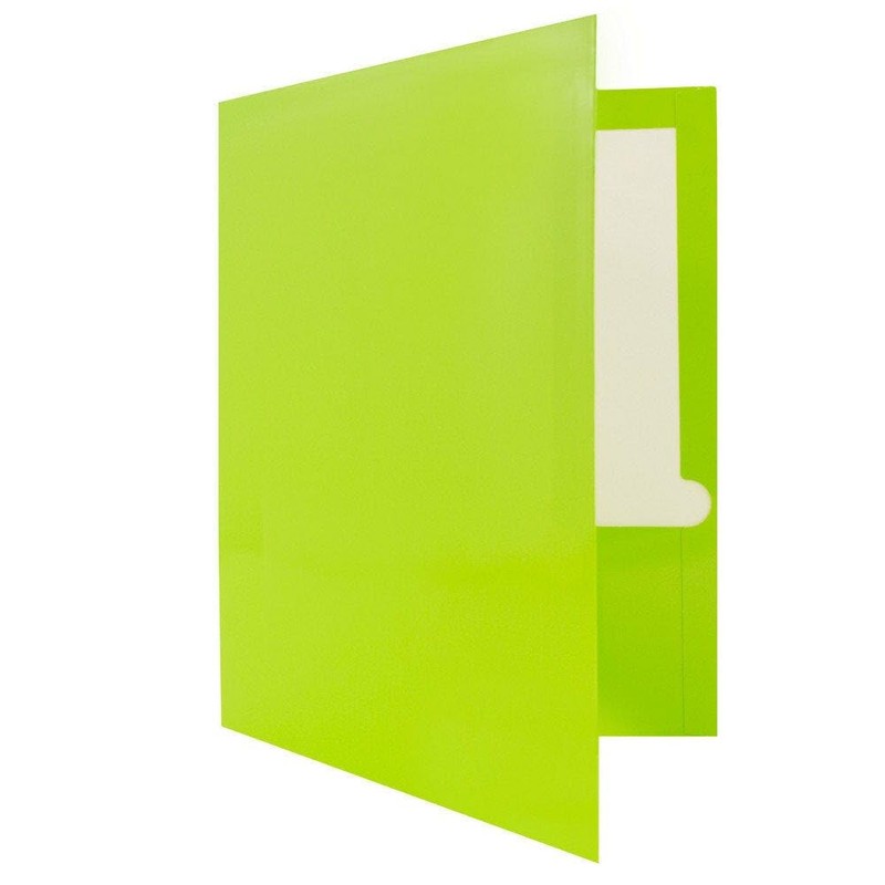 JAM PAPER Laminated Two Pocket Glossy Folders - Lime Green