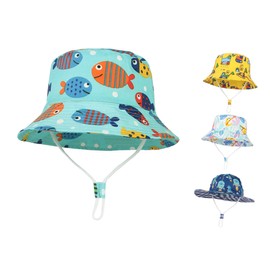 GEMVIE Baby Boys Sun Bucket Hat Cartoon Animal Print Sun Hat Packable Beach Cap Fisherman Sun Hat for Toddler Kids