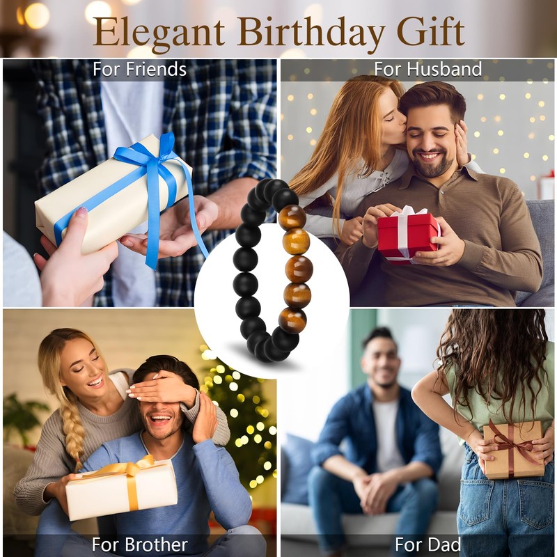 yadiana 50th Birthday Gifts for Men, Elastic Mens Beaded Bracelets