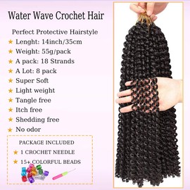 Passion Twist Hair Water Wave Crochet Hair for Black Women 14 Inch 8 Packs Passion Twist Crochet Hair Pre Looped Bohemian Braids for Black Women (1B, Economic package)