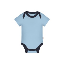 KOH KOH Kids Short Sleeve Soft Cotton Boy Girl Unisex Two Tone Color Block Solid Gender Neutral Infant Toddler Lap Shoulder Snap One Piece Bodysuit, Sky Baby Light Blue & Dark Navy Blue 3-6M