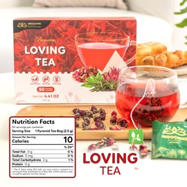 Indochine Blends Loving Tea | Hibiscus Flower, Rose Tea, Rosemary Tea, and Black Tea | 2g x 50 Tea Bags| Sugar-Free, Caffeine-Free Herbal Tea | Pyramid Chamber Tea Bags | Rich in Natural Goodness and Flavor