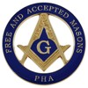 Prince Hall F&AM Square & Compass Round Masonic Auto Emblem - [Blue & Gold][3'' Diameter]