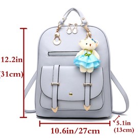 FiveloveTwo Fashion Backpack PU Leather Women Girls Backpack Purse Shoulder Hobo Bag Satchels Top-Handle Bags Light Grey