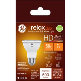 GE Lighting 45441 Relax HD LED (50-Watt Replacement) 500-Lumen PAR20 Bulb with Medium Base, Soft White, 1-Pack