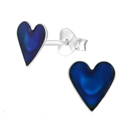 I love silver jewellery 925 Sterling Silver Mood Heart Stud Earrings - Colour Changing Thermochromic Jewellery for Girls, Teens & Women
