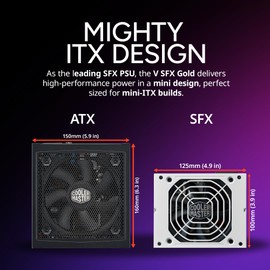 Cooler Master V750 SFX Gold White ATX ITX Full Modular Power Supply, ATX 3.1 90° 12VHPWR|450W PCIe 5.1, 750W 80Plus Gold, Supports RTX 5070 Ti|RX 9070 XT, Customized Cable, 100mm|3.9", 10-Year