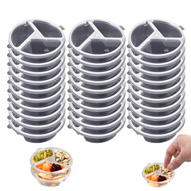 KOURRTER 3 Compartment Condiment Containers with Lids 30pcs Disposable Sauce Cups Small Plastic Snack Containers Cups for Salsa Dips Dressing