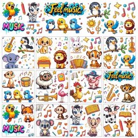 AHANDMAKER 12 Sheets Rub On Transfer Stickers, Cartoon Music Themed with Musical Instruments, Animals, Musical Note Ideal for Office, Bedroom, Music & Dance Rooms, Dorm Decor, 5.5 x 5.5 Inches