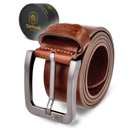 Cartvelli Premium Men's Leather Belt with Gift Box – Genuine Leather Men's Belt 40 mm Can be Shortened for Jeans Chinos Suit and Pants, brown
