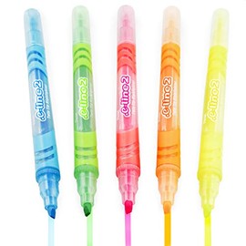 Pentel E-Line 2 Highlighters Double Ended Broad Fine Marker Pens - 1 of Each Colour (Pack of 5)