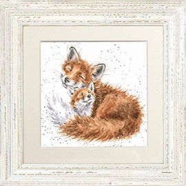 Wrendale Designs True Love Mother and Baby Fox Framed Picture - Various Frame Colours - Distressed White