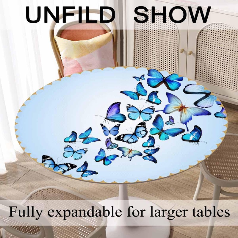 Yibeas Tablecloth Round Butterflies Table Cloth Nature Blue Butterflies Table