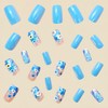 Flower Press on Nail Blue Floral False Nail Medium Square