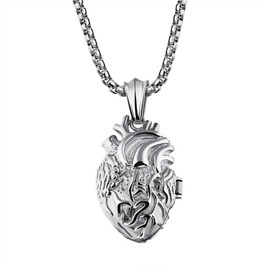 PAURO Men's Stainless Steel Anatomical Heart Pendant Necklace Black/Gold/Silver, Locket Style, Stainless Steel