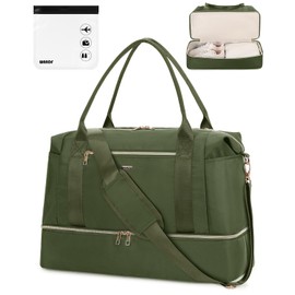 WANDF For Spirit Airlines Personal Item Bag 18x14x8 Underseat with Wet Pocket & Shoe Compartment & Tsa Approved Toiletry Bag Travel Duffle Carry On Overnight Weekender Tote(Army Green)