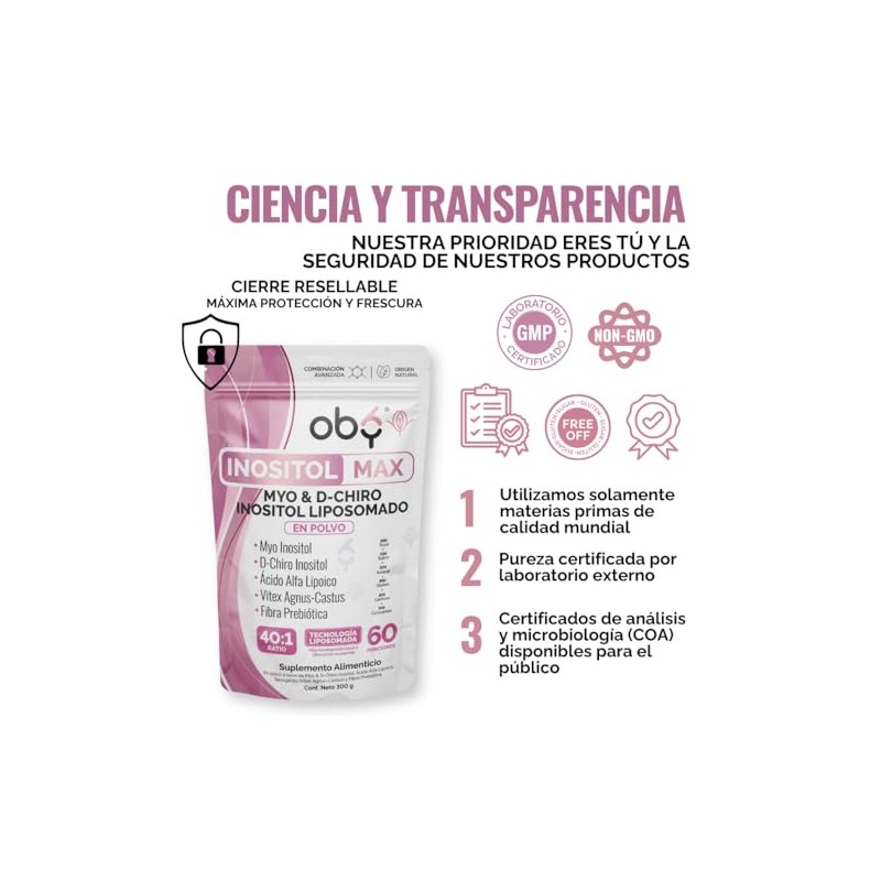 Inositol Max Liposomal Myo Chiro Ácido Alfa Lipoico Vitex Prebioticos
