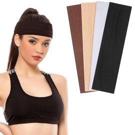 HAKUKU Diadema para Mujeres 4 Piezas, 23.5cm Diadema para Mujeres y Hombres, Elástica Suave Que Absorbe el Sudor, Adecuada Deportes de Yoga Corriendo (03 - Negro/Blanco/Beige/Café)