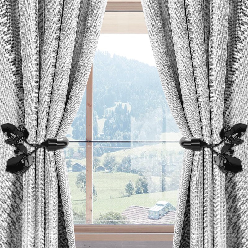 HIKMLK Piano Black Leaf Curtain Tiebacks - Piano-Lacquer Aluminum Holdbacks