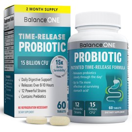 Balance ONE Probiotic for Women & Men – Time-Release Tablets for 15x Survivability – 12-Strain Formula with L. Plantarum & L. Acidophilus – Gut & Digestive Health Support – 60 Tablets (30-Day Supply)