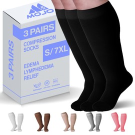 Mojo Compression Socks - Lymphedema & Edema Relief - USA Made Knee-High Closed Toe Support Stockings 20-30mmHg, Opaque, Unisex (Black, X-Large) - 3 Pairs