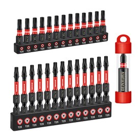 Geinxurn 26pcs 1”/2”Magnetic Impact Torx Screwdriver Bits Set,T25 S2 Steel Star Driver Bits and 1 Pcs Bit Holder with Color Coded Base.