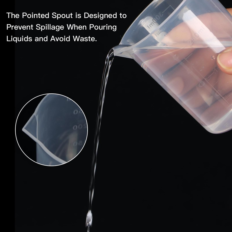 5 Pack Plastic Measuring Jugs, Transparent Lab Graduated Beakers, Heat