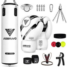 ASBRAVO 4ft PU Punching Bag Set for Adults with Gloves, Adjustable Weight