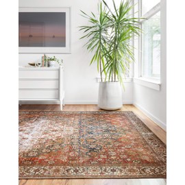Loloi Layla Collection LAY-05 Ocean/Multi 7'-6" x 9'-6" .13" Thick Area Rug, Soft, Durable, Vintage Inspired, Distressed, Low Pile, Non-Shedding, Easy Clean, Printed, Living Room Rug