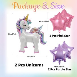 22Pcs Unicorn Balloons Birthday Decorations with Happy Birthday Banner for Girls,Large Unicorn Foil Balloons and Star Baby Shower Party Supplie
