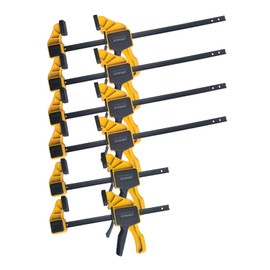 SUNBABA 6 Pack Clamps for Woodworking 12”(4)&6”(2) Light Duty One-Handed F Clamp/Spreader Bar Clamps Set 150LBS Load Limit with Quick Change Button