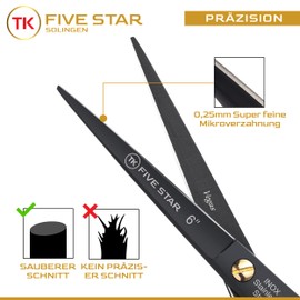 Five Star Solingen Vegas Black Professional 6 Inch Sharp Hairdressing Scissors Hair Scissors Beard Scissors Hair Cutting Scissors with Super Fine Micro Teeth Rustproof