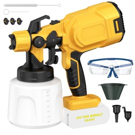 200W Cordless Paint Sprayer, Electric Spray Gun with Goggles Cleaning Blowing Joints, High Capacity Spray Paint Gun Adjustable Spray for Furniture, Cabinets, Garden (Battery Not Included) (Yellow)