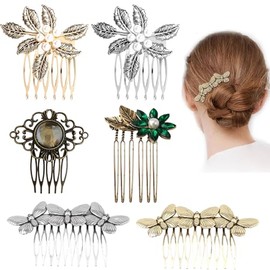 6 Pcs Vintage Hair Side Combs for Women, Flower Butterfly Pearl Gold Rhinestone Hair Slide Comb with Teeth Grip Hair Accessories Gifts for Women