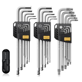 AMTOVL 27-Piece Magnetic Hex Key Set - S2 Steel SAE & Metric Allen Wrenches Set with Ball End Extra-Long T-Handle Design SAE 1/16"-3/8", Metric 1.5-10mm + TORX T10-T50