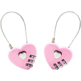 2Pcs Pink Combination Lock, 3 Digit Heart Shaped Wire Rope Padlock for School Gym Locker, Sports Locker, Fence, Toolbox, Case, Hasp Storage Combination Padlocks, Hasps